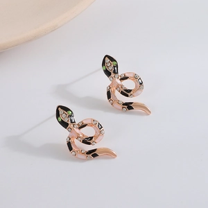 Goldene Schlangenohrringe mit Emaille in Schwarz und Rosa und funkelnden Zirkoniasteinen