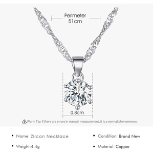 Detailed size specifications and parameters for the 6-prong zircon pendant necklace