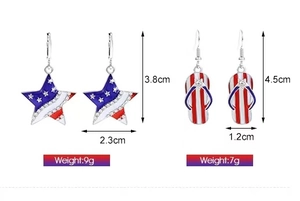 Detail of US flag star and flip-flop earrings with rhinestones and enamel finish