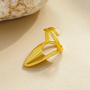 Detailed view of a gold armor nail ring with hollow design and adjustable double bands