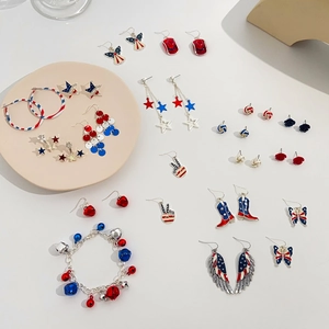 American Independence Day jewelry set with red white blue earrings and bracelet