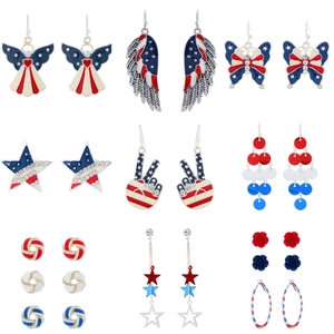 USA Independence Day Party Earrings Set Alloy Enamel Rhinestone American Flag Star Dangle Earrings For Women Fashion Jewelry