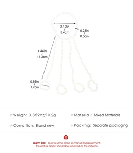 Detailed sizing chart for pearl finger chain ring jewelry with dimensions and weight