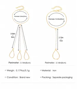 Detailed size chart showing dimensions and weight for the butterfly chain ring bracelet
