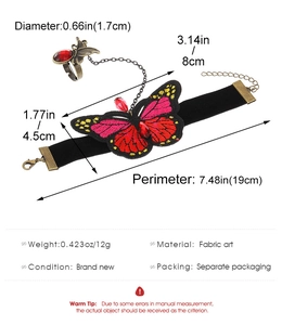 Detailed view of embroidery butterfly slave bracelet with size and weight specs