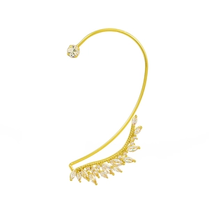 Elegant gold leaf ear cuff with cubic zirconia stones for non-pierced ears minimalist style
