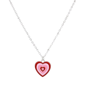 Collana con ciondolo a cuore in metallo argentato con smalto a strati rosso e rosa