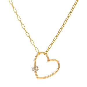 Fashionable gold paperclip body chain featuring a large heart pendant and rhinestone detail