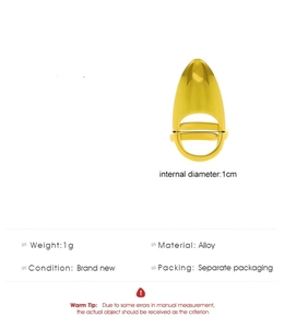 Detailed view of golden alloy geometric nail ring with size and weight parameters