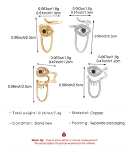 Detailed size and weight chart for evil eye nail rings in gold and silver copper