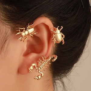 Gothische Käfer- und Skorpion-Ohrklemmen-Set aus Gold mit polierter Oberfläche für Damen