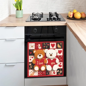 Valentine’s Day dishwasher magnet featuring romantic bears on red black plaid background