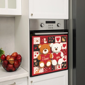 Valentine teddy bear dishwasher magnet cover for kitchen decor with red heart design
