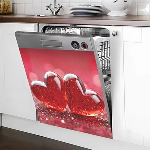 Adesivo magnetico per lavastoviglie con cuori rossi lucidi e finitura in cristallo