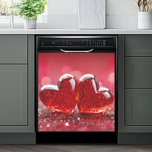 Adesivo per Lavastoviglie con Cuore Rosso Romantico in PVC Mobile da Cucina Sfondo Decorativo Impermeabile Autoadesivo