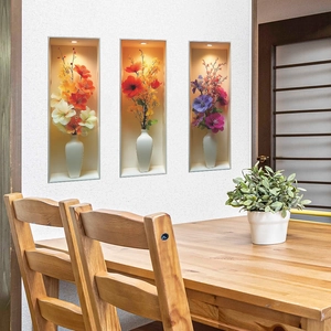 3D realistic flower potted wall decals in white vases with spotlight effect for living room