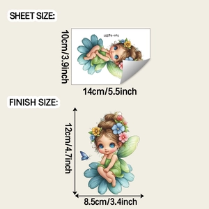 Detailed size specifications for cartoon flower elf wall stickers measuring 14x10cm