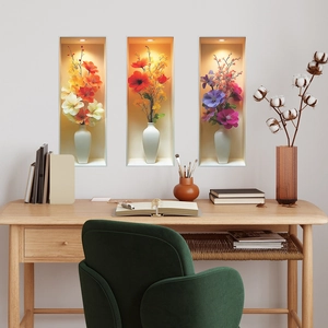 3D realistic flower wall decals with vases for cozy living room decoration