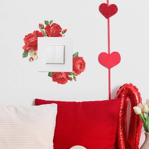 Romantischer Wandaufkleber mit roten Rosen für die Lichtschalter Deko im Schlafzimmer