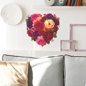 Self-adhesive heart-shaped rose floral wall decal for bedroom and living room decor