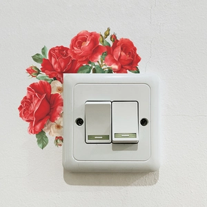 Floral wall sticker with red and white roses for home light switch decoration