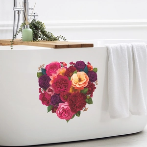 Self-adhesive floral heart wall sticker with colorful roses for bathroom wall decor