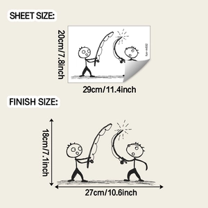 Detail view of fisherman wall sticker dimensions and layout sheet for home decor