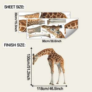 Detailed sheet size and finish size guide for realistic giraffe wall sticker for kids