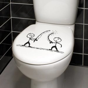 Funny stick figure vinyl sticker for bathroom toilet lid decoration in minimalist black