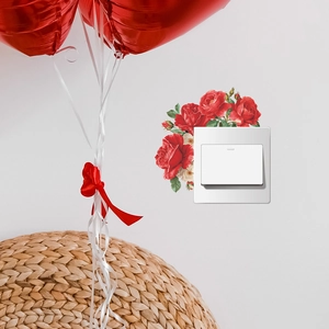 Romantic red rose wall decals for light switches, self-adhesive floral home decoration