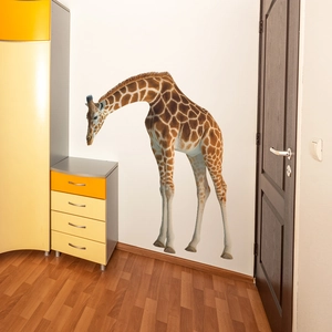 Lifelike giraffe wall sticker for kids bedroom decor on a white background