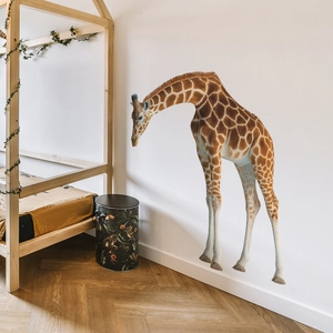 Lifelike giraffe wall sticker for kids' bedroom decoration in a Nordic home interior