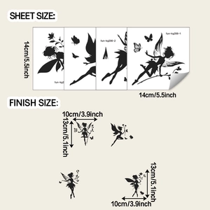 Dimensions de la planche et de l'autocollant mural silhouette fée en cm et pouces
