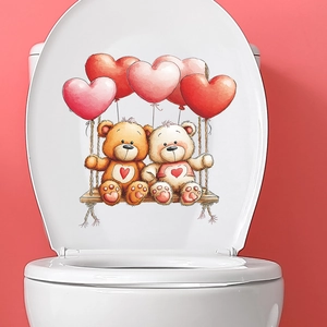 Valentinstag Cartoon Teddybär Herz Luftballons WC-Sitz Aufkleber PVC Wasserdicht Badezimmer Deko Wandtattoo