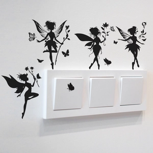 Stickers muraux silhouettes noires de fées et papillons pour décoration de la maison