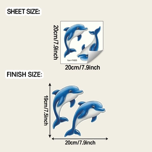 Luminous cartoon dolphin wall decal sheet and finish dimensions for bathroom decor