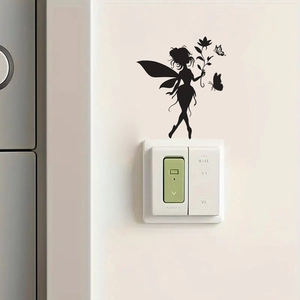 Sticker mural silhouette fée dessin animé pour décoration d'interrupteur en vinyle noir
