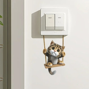 3D Cartoon Cat On Swing Wall Sticker Cute Tabby Animal PVC Decal For Kids Room Bedroom Light Switch Decoration Home Decor