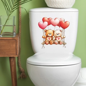 Cartoon Teddybären mit Herzballons wasserfester PVC Toilettensitz Deko Aufkleber
