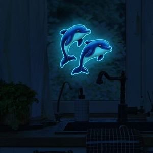 Luminous blue dolphin wall stickers for bathroom glowing in the dark wall decor