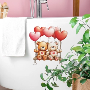Selbstklebender Wandaufkleber mit Bären und Herzballons für Badezimmerdekoration