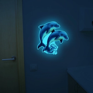 Luminous dolphin wall stickers with blue glow effect for kids bedroom wall decor