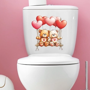 Romantischer Bären und Herzballon Aufkleber für die wasserfeste Bad- und Toilettendekoration