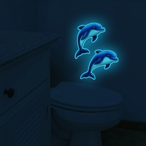 Luminous blue dolphin wall stickers with neon glow for bathroom and bedroom decor