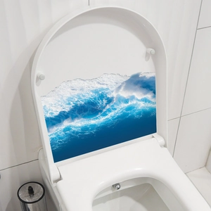Adesivo 3D creativo con onde marine per decorazione copriwater in PVC impermeabile blu