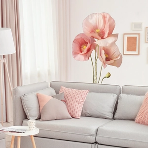 Adesivi murali con papaveri rosa per la decorazione del soggiorno sopra il divano