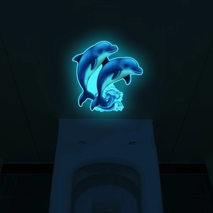 Luminous blue dolphin wall stickers for children's rooms glowing in the dark background
