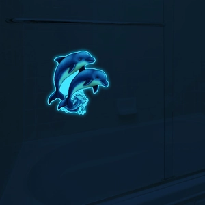 Luminous cartoon dolphins wall stickers glowing in the dark for kids bathroom decor