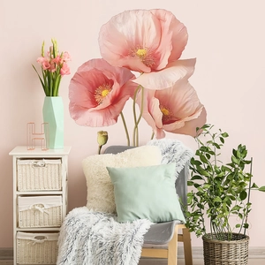 Adesivi murali con papaveri rosa per decorazione elegante di camere e soggiorni interni
