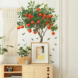 Lush orange tree wall sticker with green leaves and fruits for home decoration